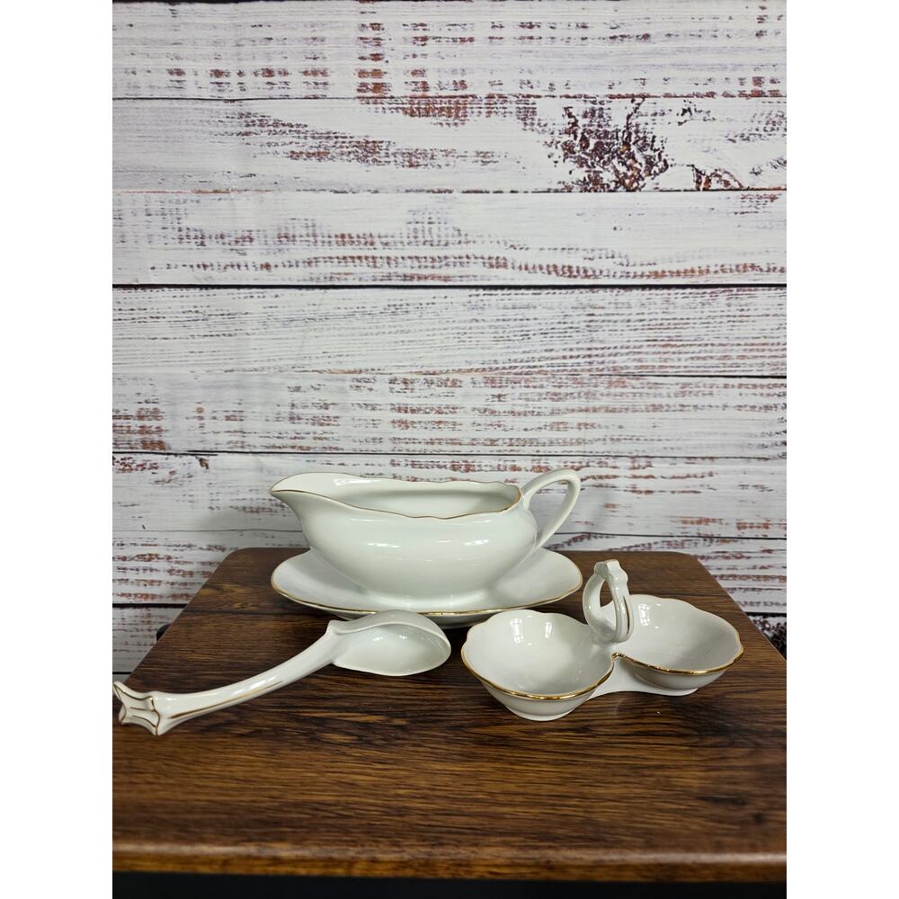 VTG MZ Mortiz Zdekauer Gravy Boat, spoon and Double Salt Cellar